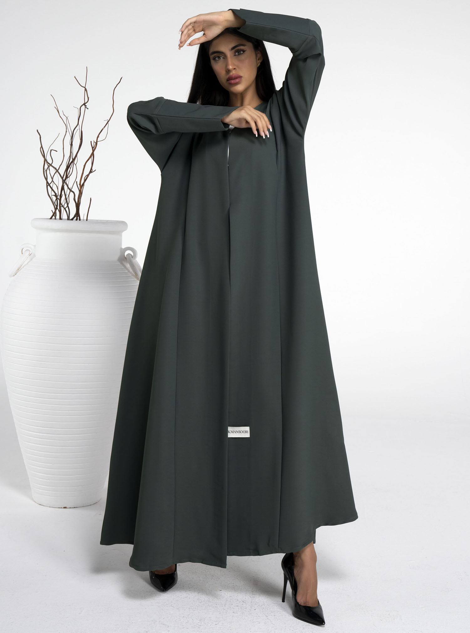 K957-GR Sada Abaya With Stylised Pattern Sleeve Abayas from K Mansoori ...