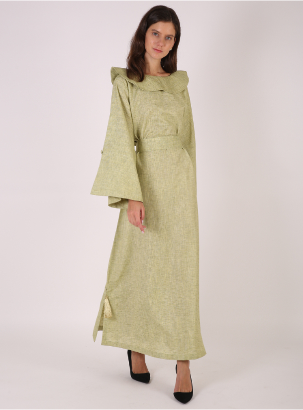 knee length dresses for ladies Linen Oversized Dress in Small Green Gingham – Linen Swan main image 1