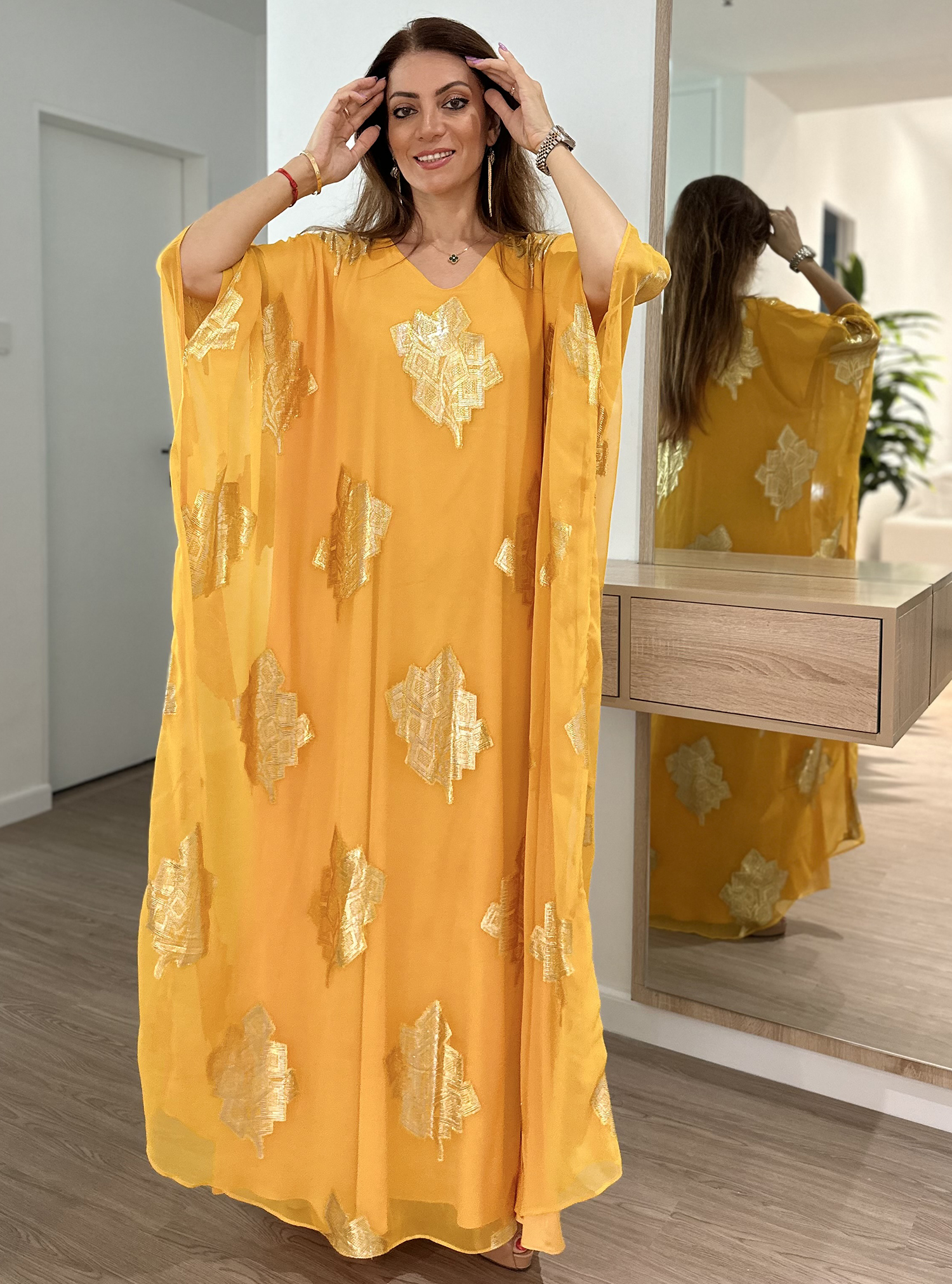 Buy Yellow Kaftan Mulberry Silk Kaftan Set by Designer SHORSHE Online at  Ogaan.com