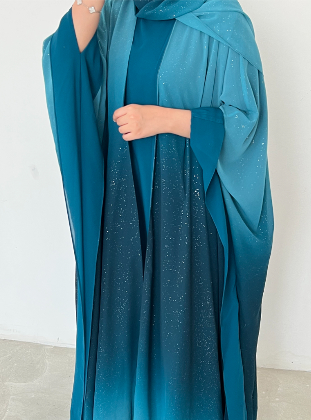 Glitter Set Ombr Glitter Abaya set with inner dress Abayas from Dar Noqoosh at Boksha