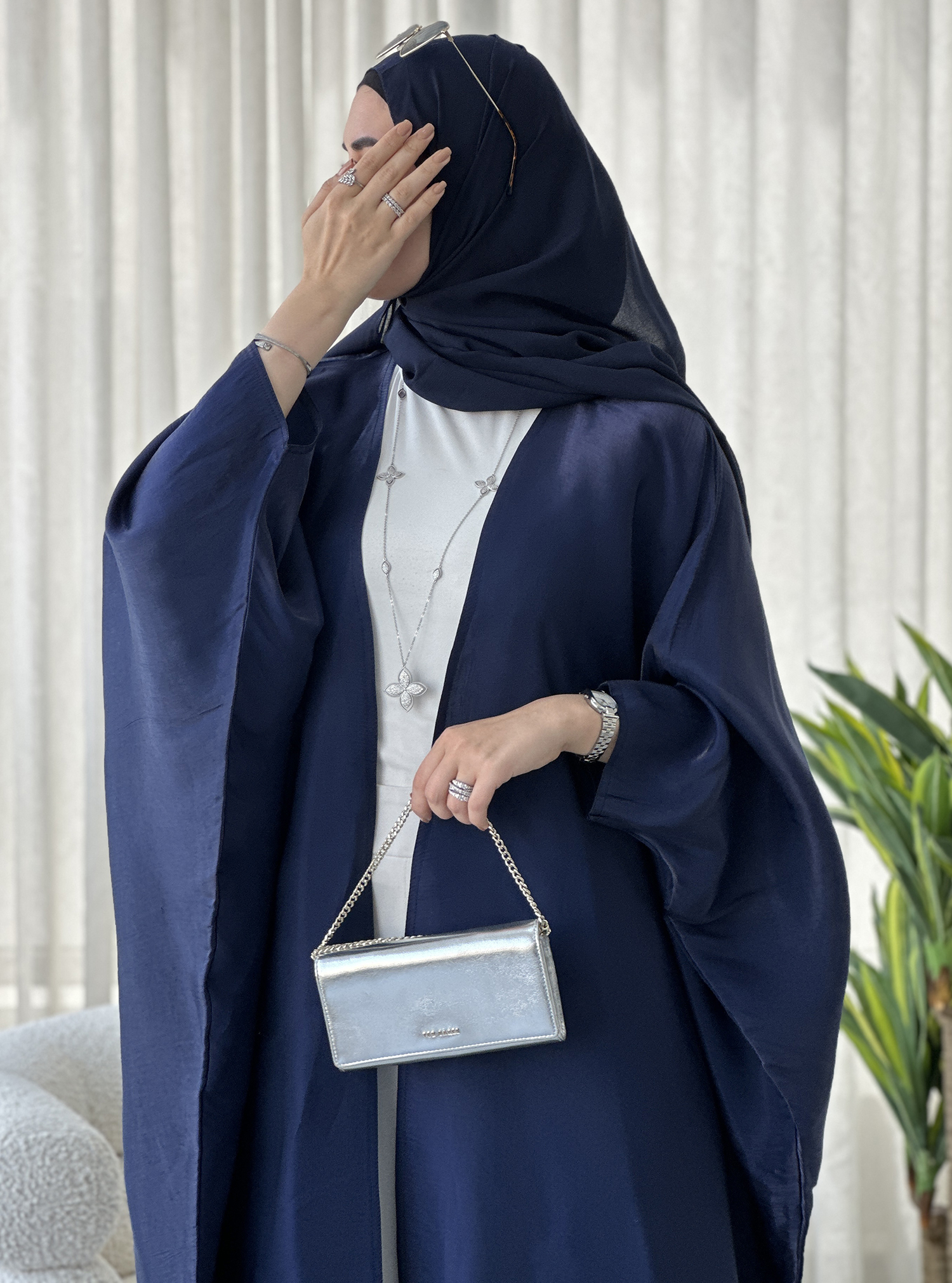 Dark blue abaya Bisht abaya with organza fabric daily wear Abayas from  Jewel Design at Boksha