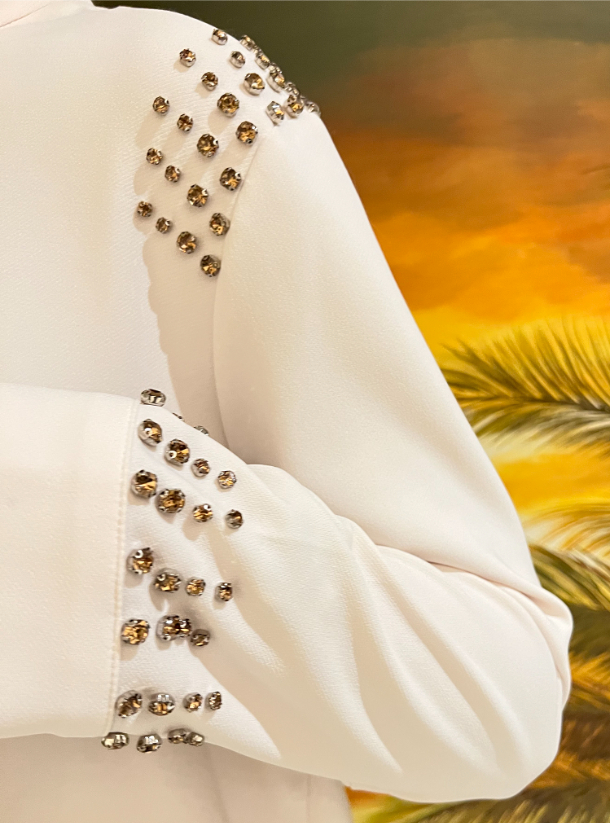 Rhinestone Set Long sleeved shirt with stone detail on the shoulders ...