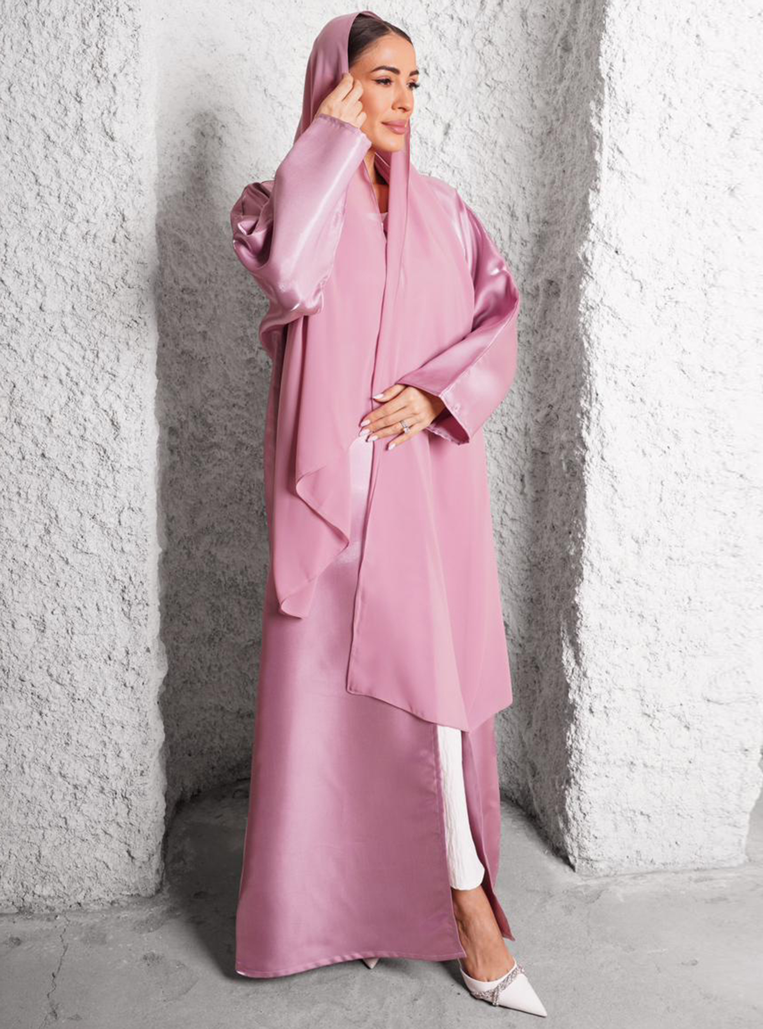 Pink Satin Special Pink Abaya Abayas from Dovana Fashion at Boksha