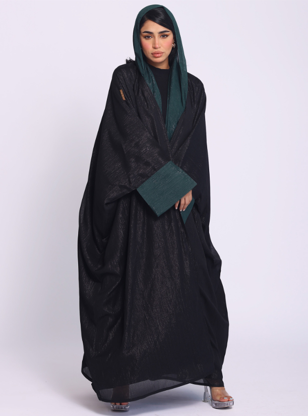 MISS Abaya Black and tealcolorblock metallic abaya with headscarf ...