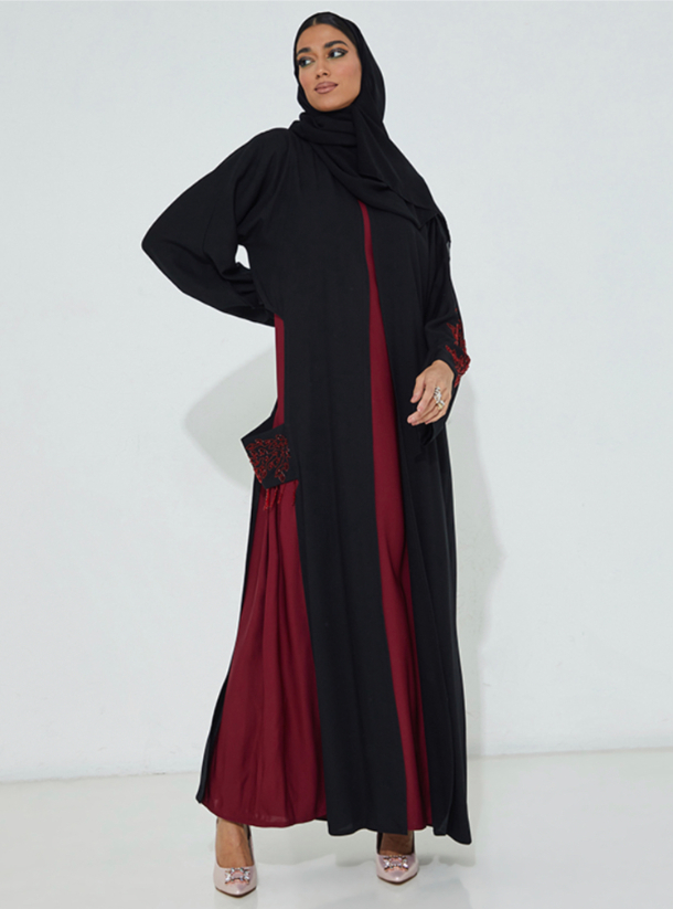 open lace back dress Rayon Abaya Dress with Black Georgette Hijab M / 52 [+$ 4.99]