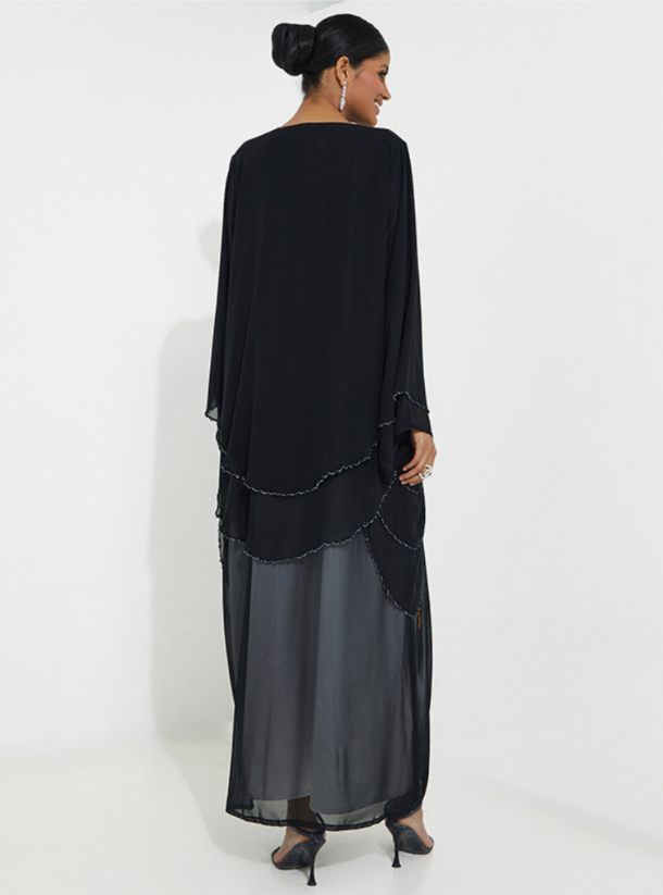 Trendy Double layered wide sleeve Abaya with hot fix stone highlights main image 1