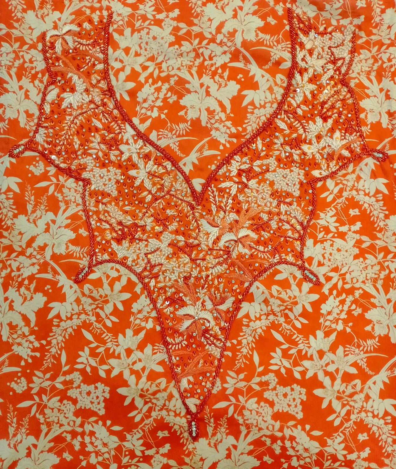 Liberty Floral Liberty Orange Floral with Hand Beading design 4meters