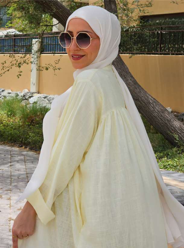 Flower Abaya Set - Yellow