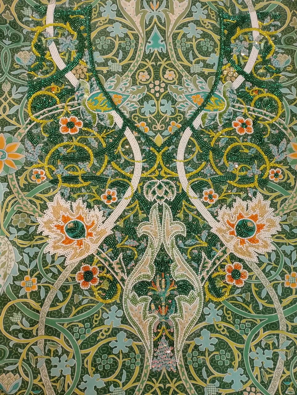 Green Liberty Liberty Fabric Green Leaves With Hand Beading design