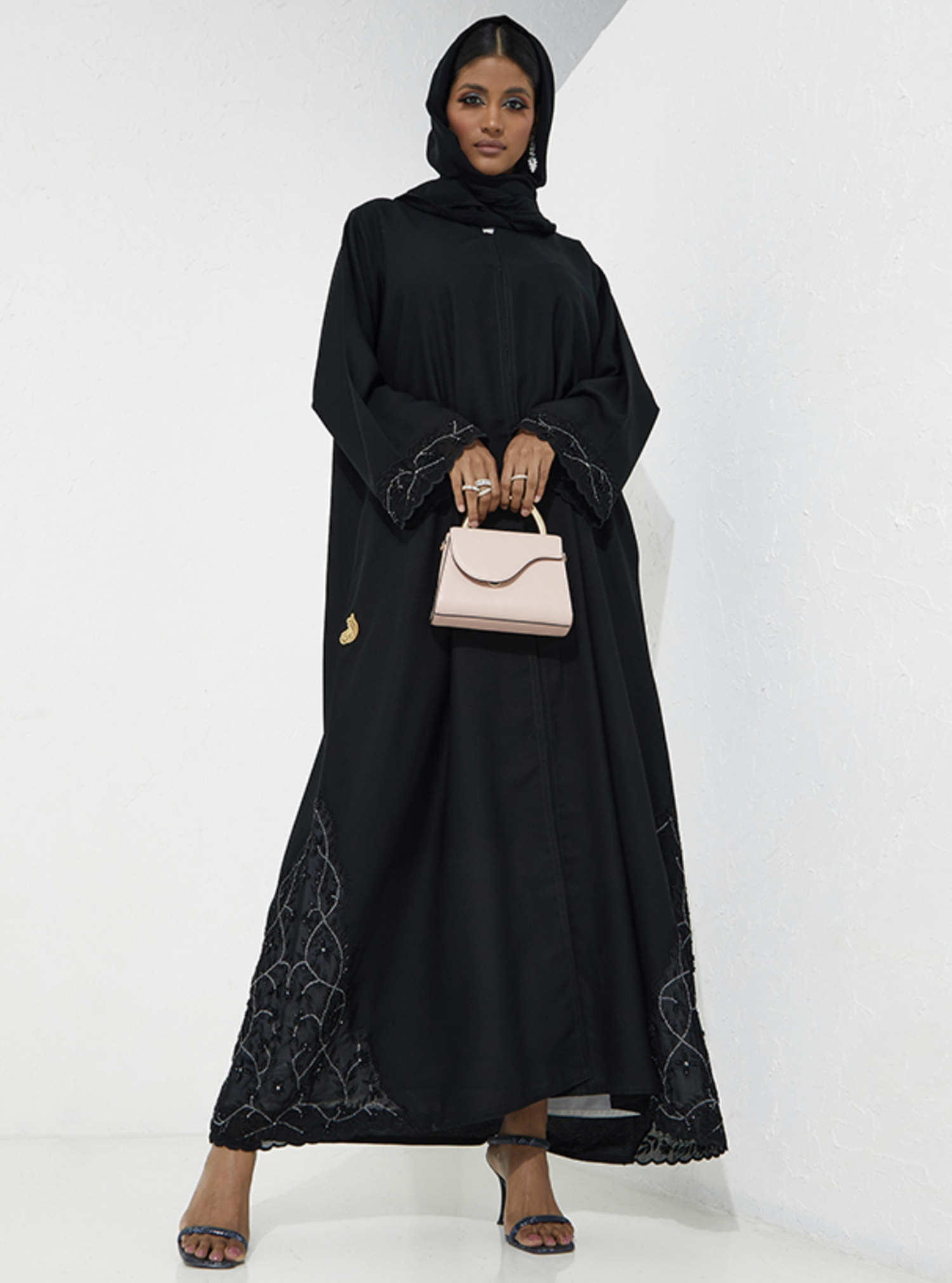 C-side-em-B Abaya With Side Chiffon Black Embroidery And Sleeves Design ...