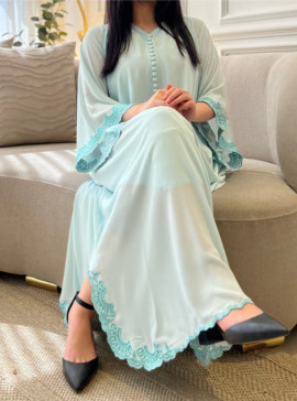 Blue Kaftan Light blue lightweight kaftan with embroidered scallop