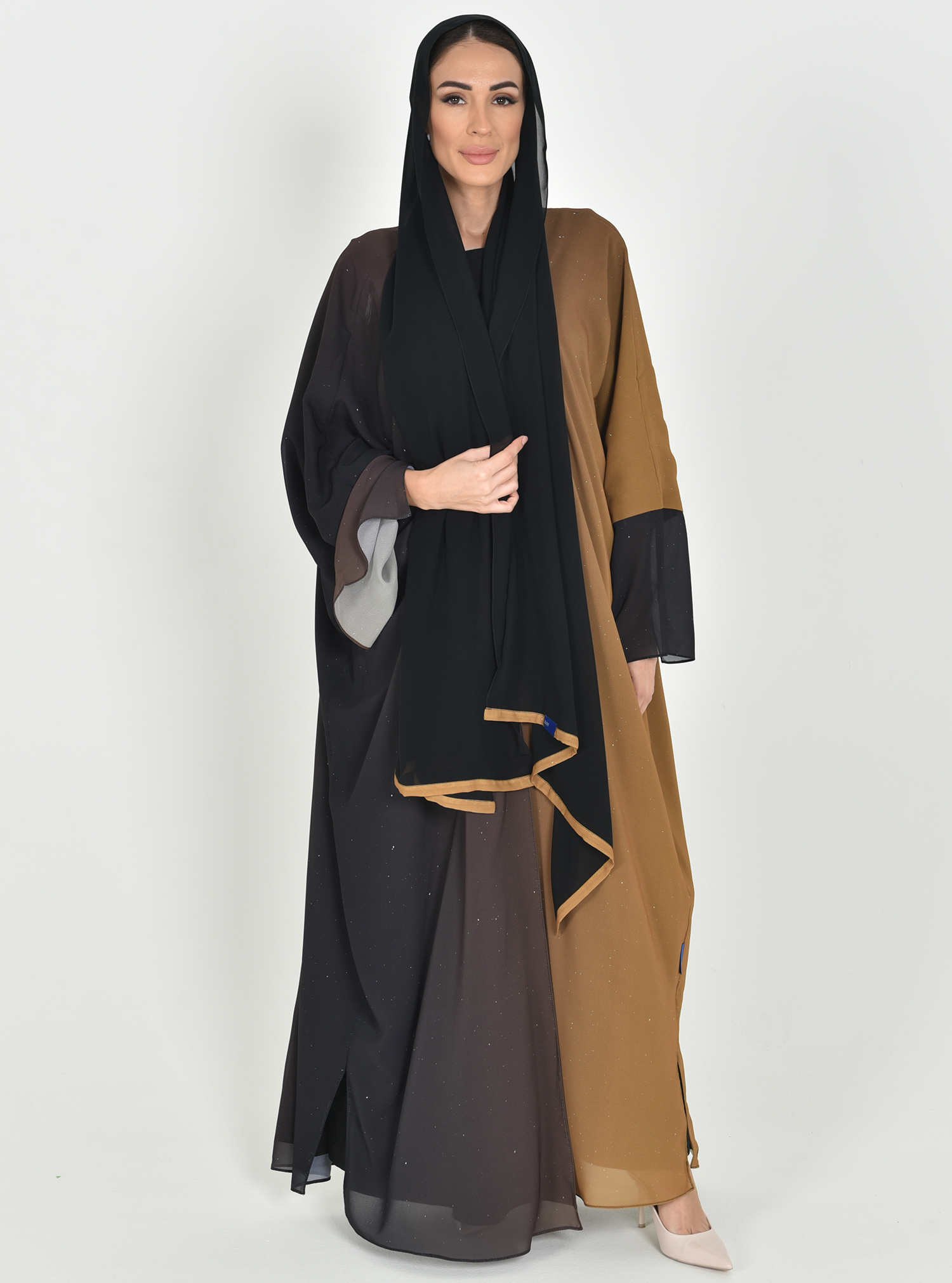 Sky Abaya Tan gradient summer abaya with glitter details. Comes with a ...