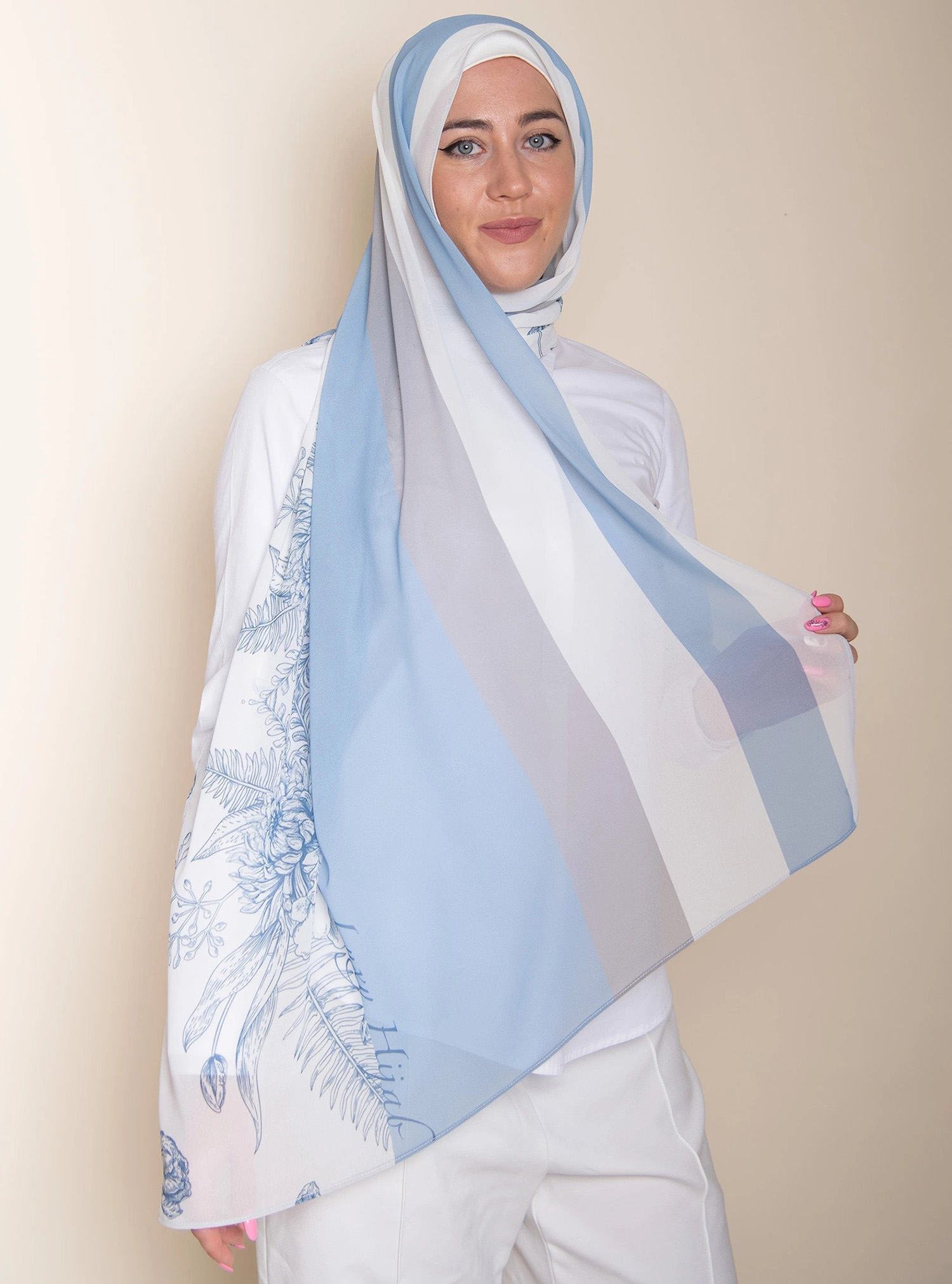 Blue Blossoms A light, soft hijab in Elegance of Blue Blossoms