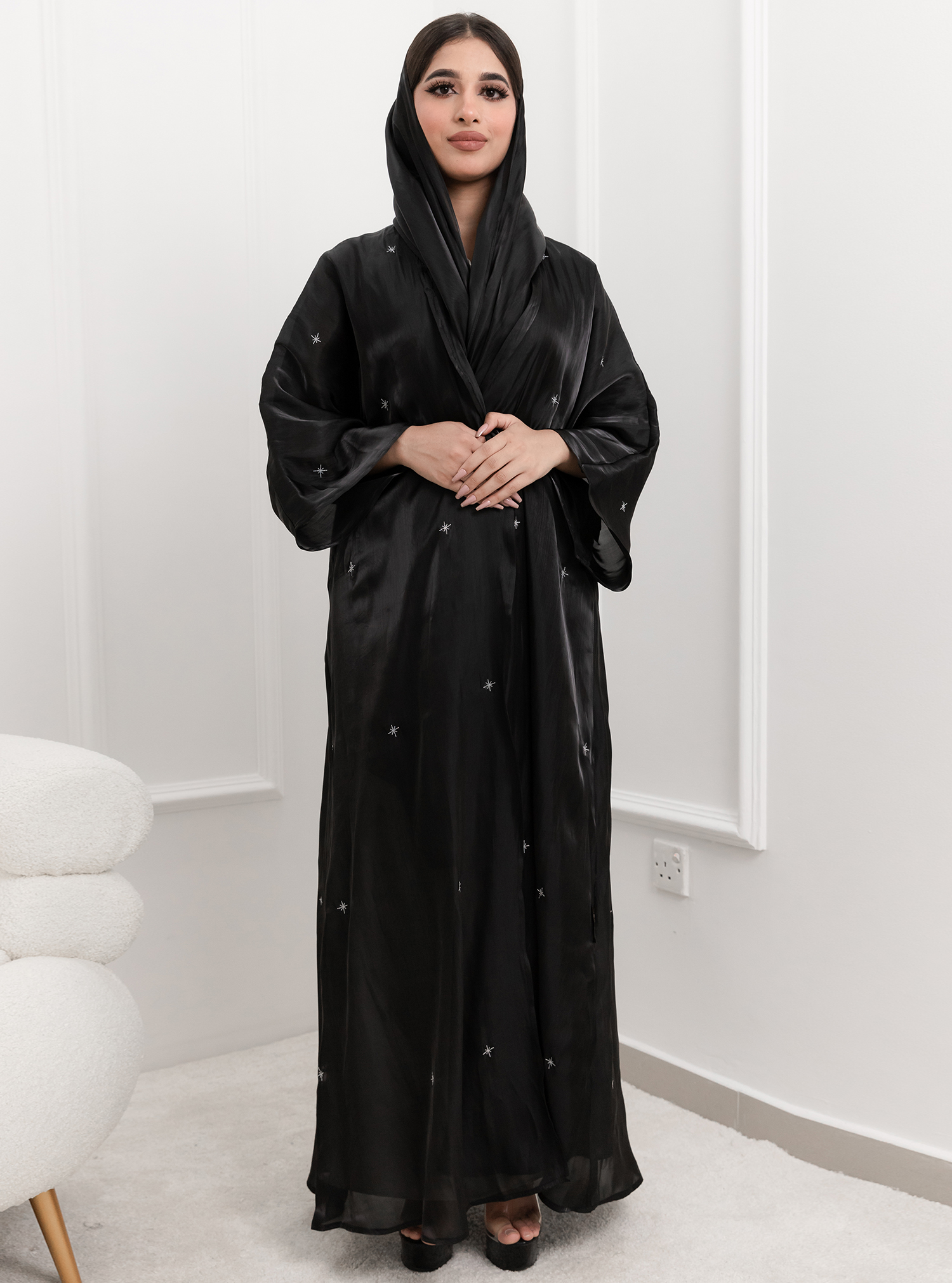 SHE03 Abaya description : Organza abaya & sheila with star embroidery ...