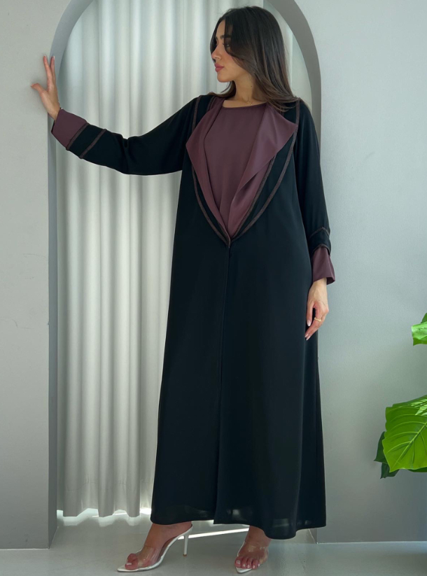 Code W03 Elegant Abaya with touch of Maroon with inner Dress Abayas ...