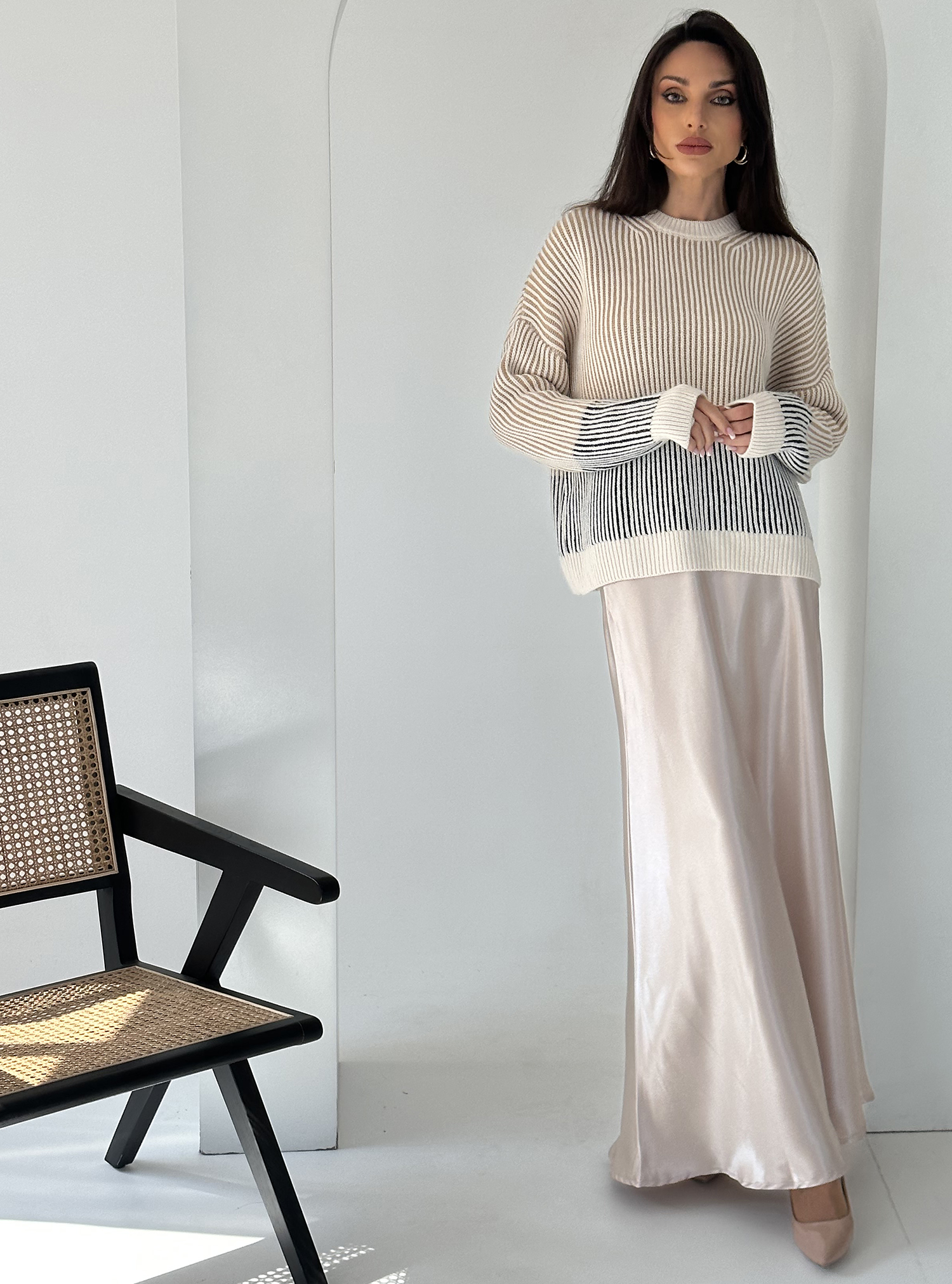 Satin Skirt Set Flowy satin skirt paired with a knit cardigan Travel ...