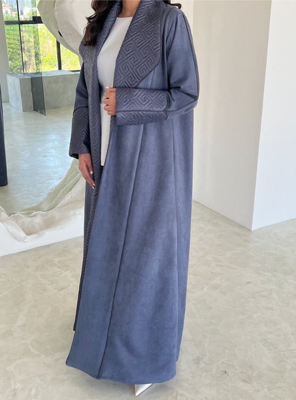 SHAMWAH ABAYA Winter Luxury Shamwah Abaya in Grey featuring quilted ...