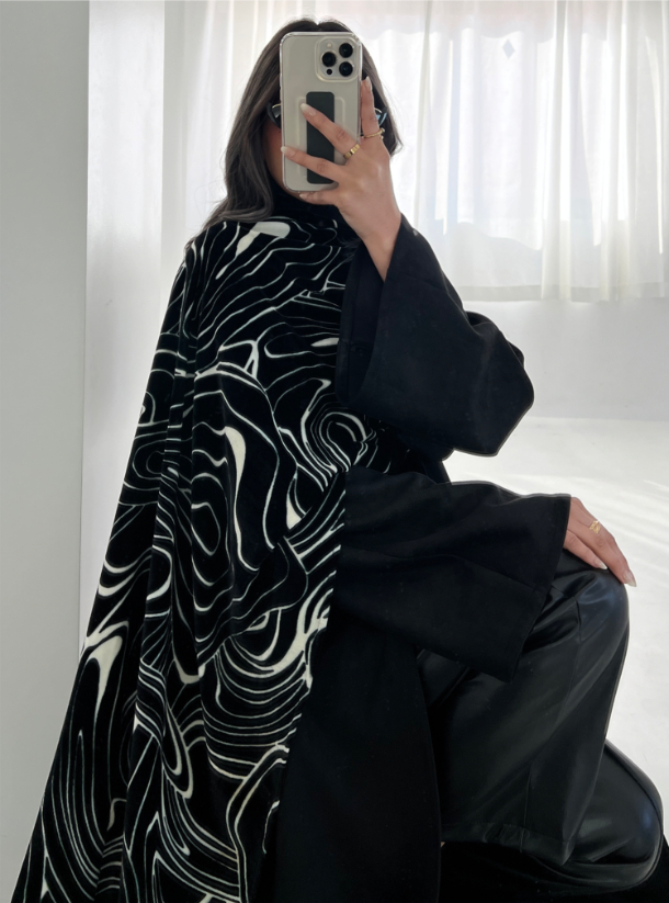 MEI265 Chamois Abaya with Attached Velvet Scarf Abayas from Mei at Boksha