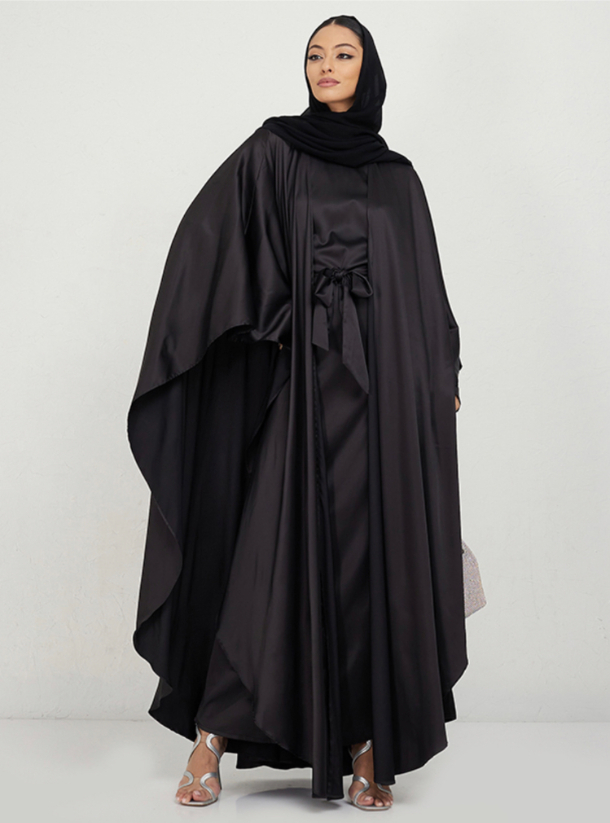 BLACK YULA Black Abaya On Top With Black Dress + Blet design (Two ...