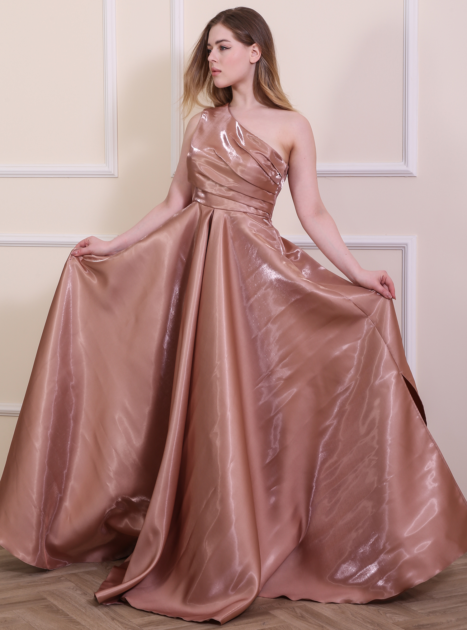 slim fit dress slacks Baltic Born Womens Muse Sequin Maxi Dress | Rose Gold main image 0