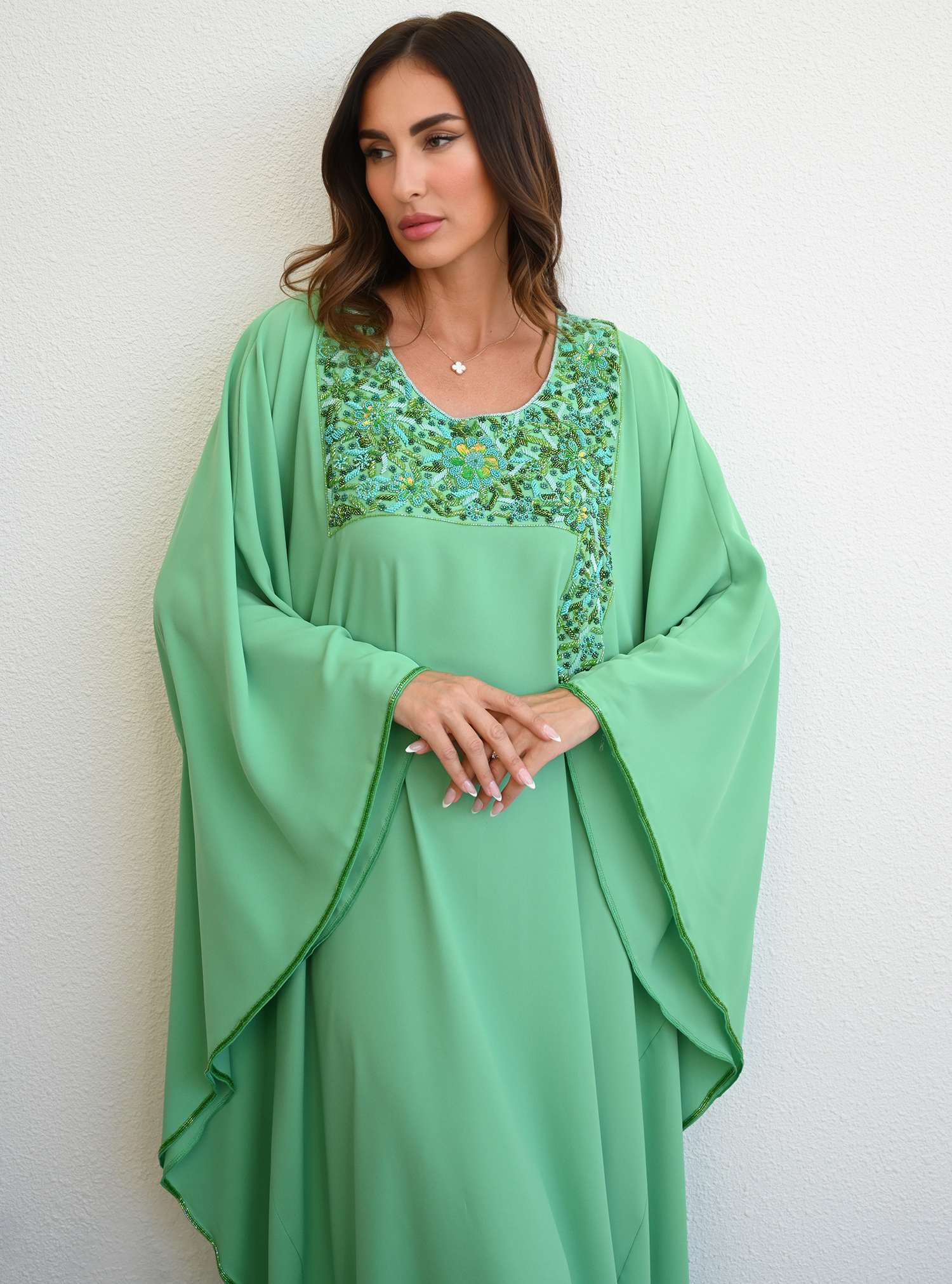 Andrea Mint green kaftan dress Kaftans from SILK and NEEDLE at Boksha Andrea Mint green kaftan dress Kaftans from SILK and NEEDLE at Boksha
