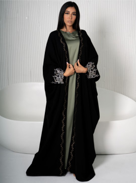 Casual Abaya Bahraini Nada fabric abaya adorned with unique embroidery,  creating a truly distinctive look. Abayas from Arabian fashion at Boksha