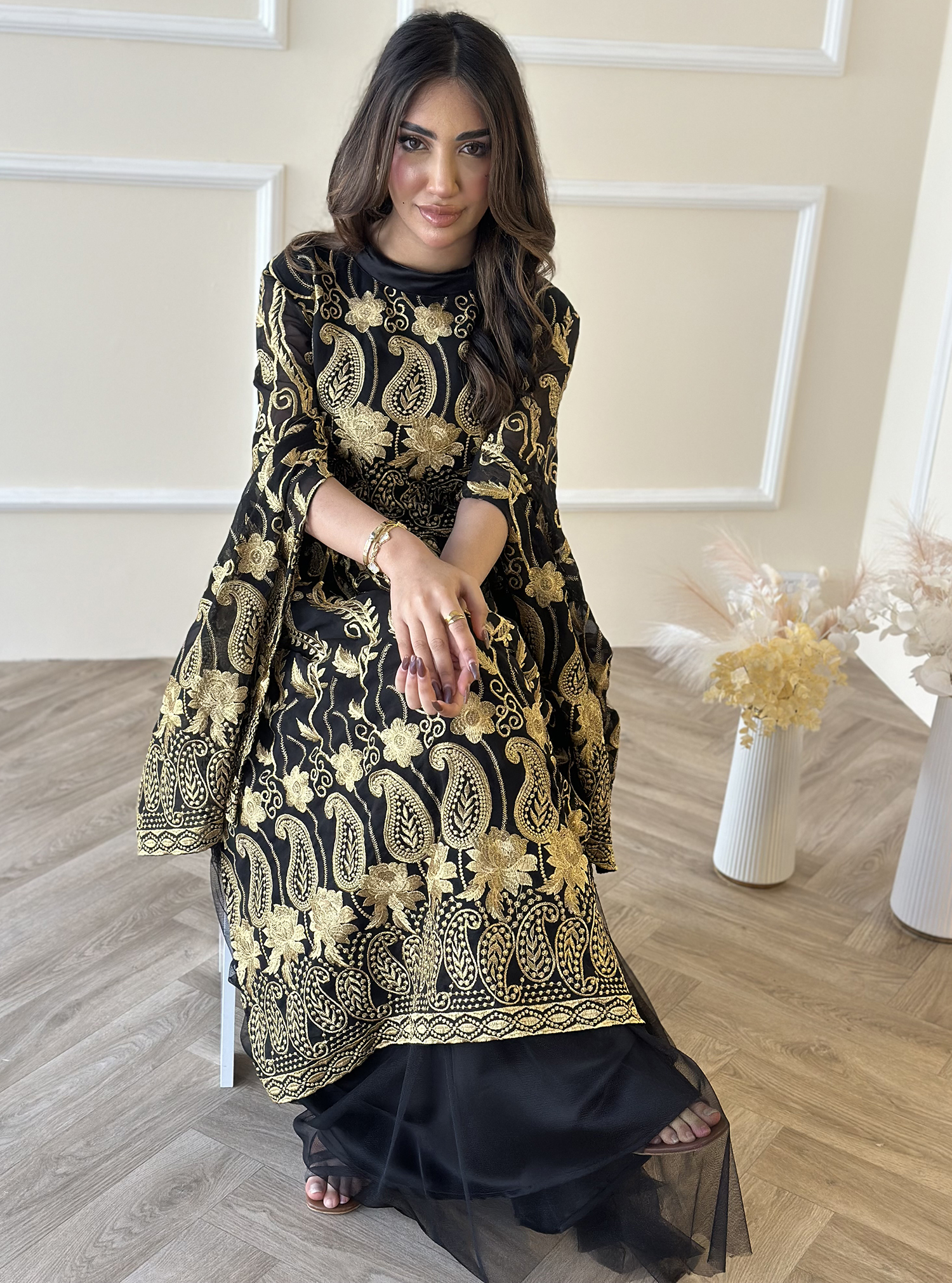 Chiffon Jalabya Embroidered Chiffon Jalabya, with tulle and Satin ...