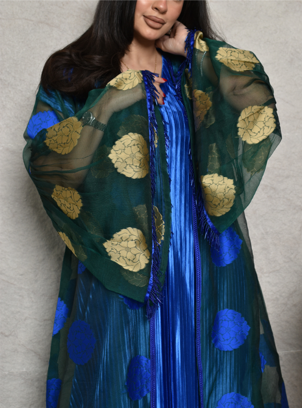 Green Blue Green blue organza cardigan with pleated inner /Crystals+ ...