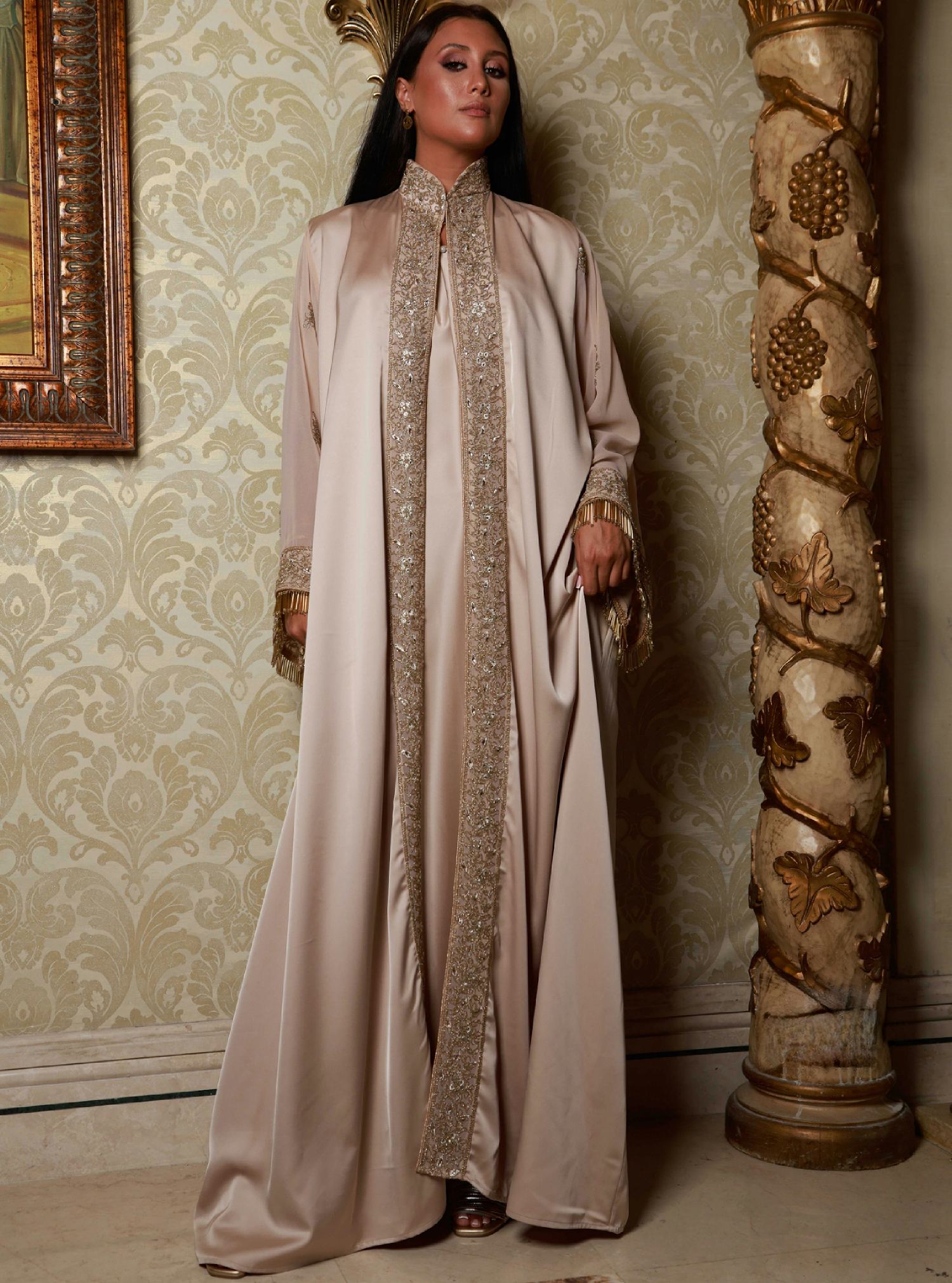 Luxe Dune Kaftan Abaya Gold with Slip main image 1