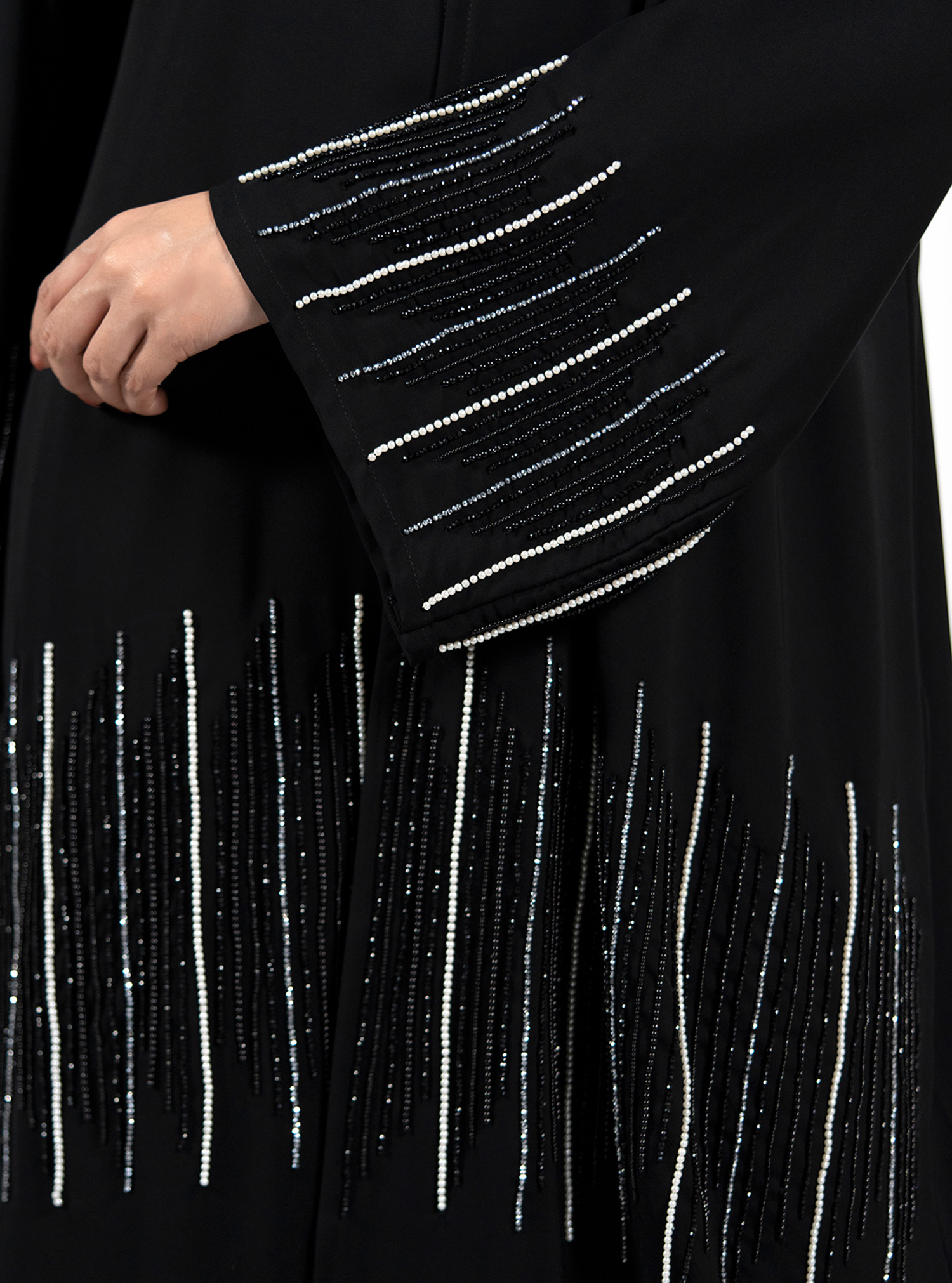 Beads Abaya Beads embellished in linear fashion add up the elegance ...