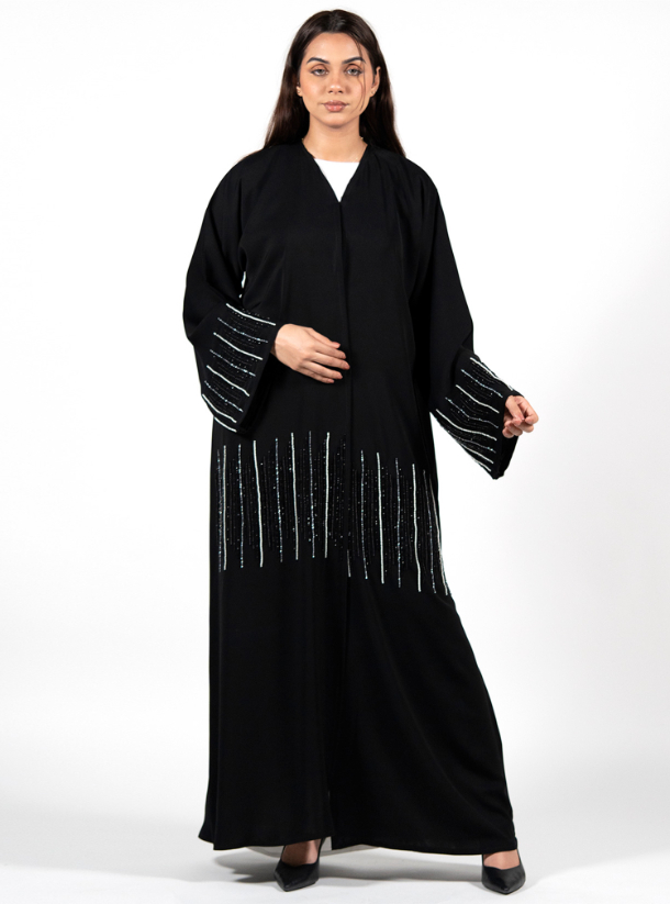 Beads Abaya Beads embellished in linear fashion add up the elegance ...