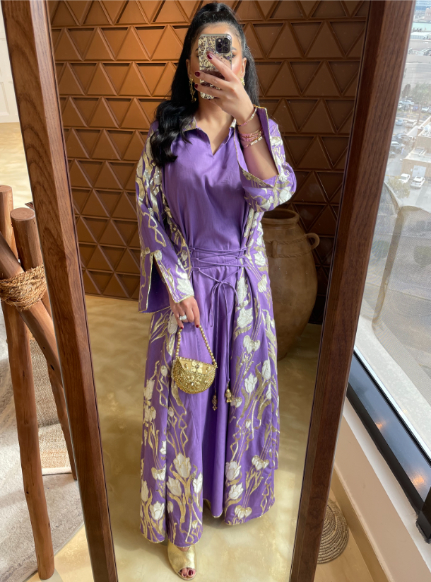 Purple and gold kaftan dress hotsell