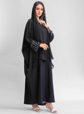 Amal' Layered Chiffon Abaya - Taupe