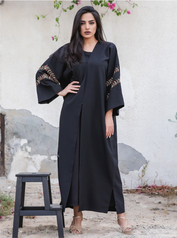 Shine.8 Abaya Blings leaf pattern on sleeves highlights this classic ...