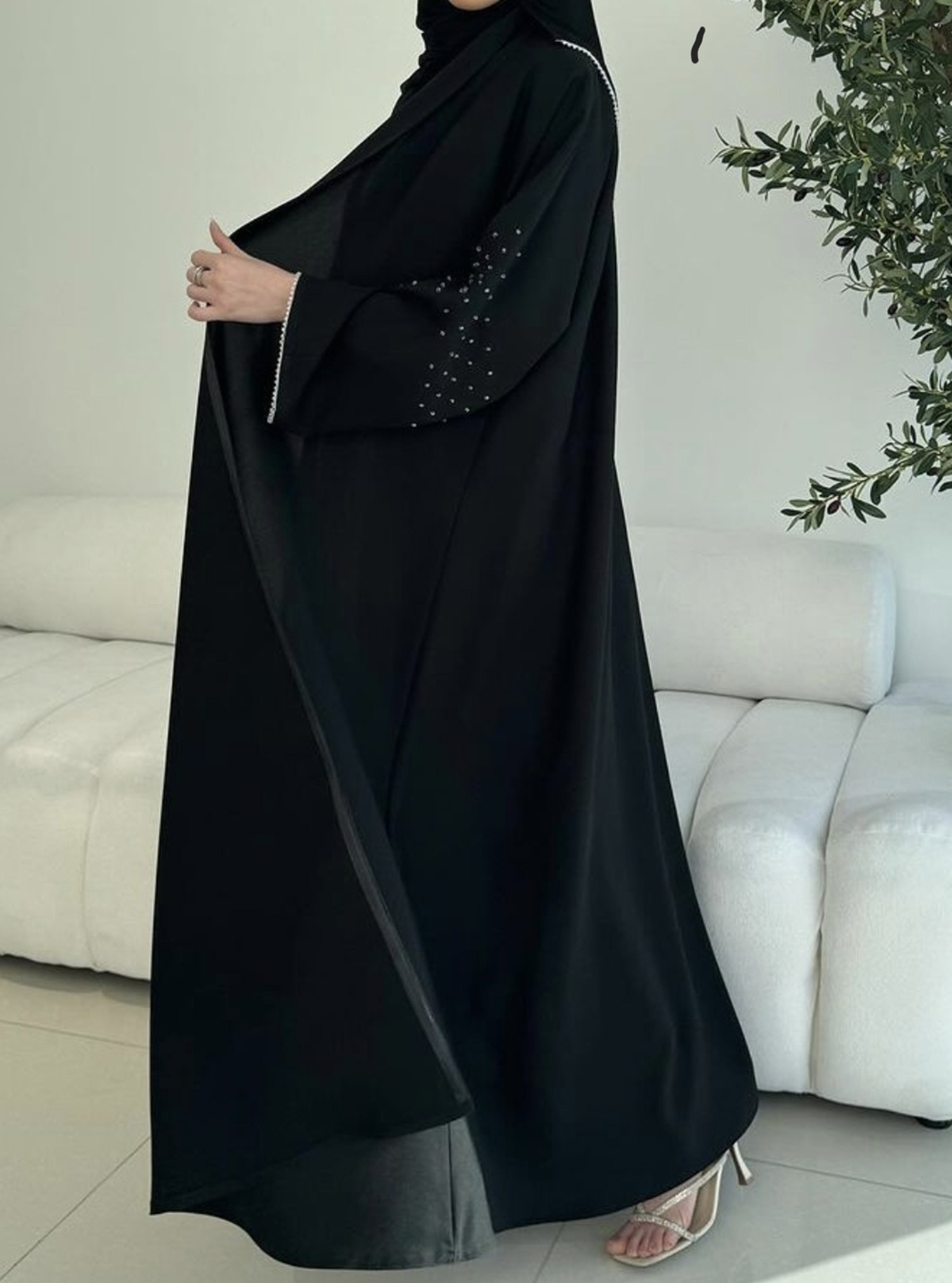 Bs#1010 Elegant black abaya adorned with beads work Abayas from ...