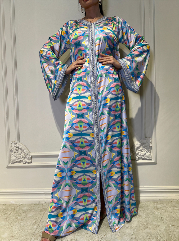 Italian silk Silk Jalabiya with hand made embroideries Kaftans