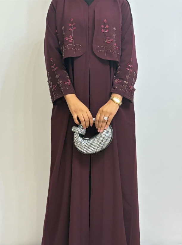 Burgundy color Burgundy Abaya with Simple Pattern Abayas from DFA Trading  at Boksha