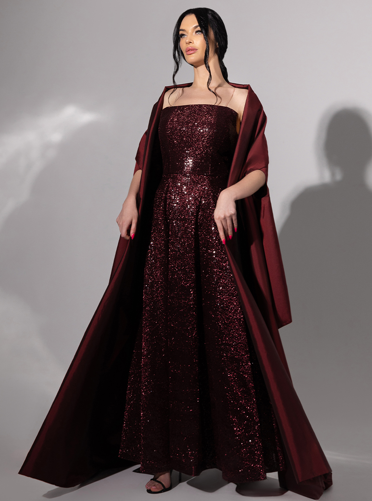 navy blue dress for baby girl Velvet Plum Burgundy Wrap Dress with Long Sleeves: Fall and Winter Special Occasion, Christmas, Plus Size main image 1