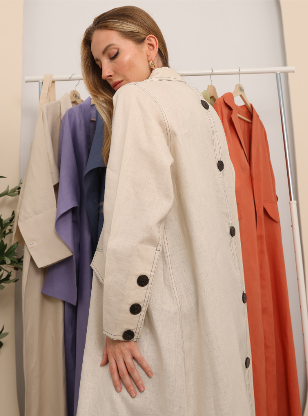 White lenin White lenin with button abaya & Matching Headscarf Abayas ...